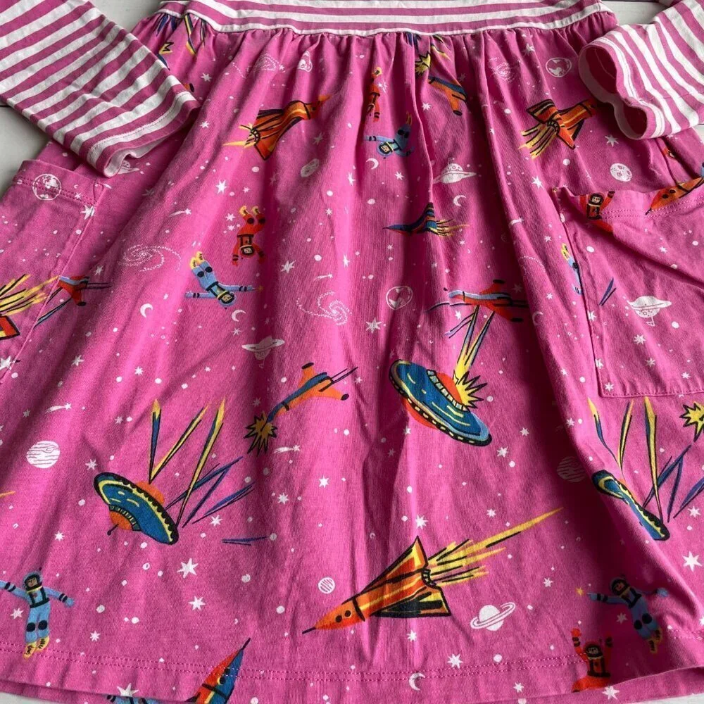 Hanna Andersson 100% Cotton Girl's Rocket Ship Space Dress‎ - Size 10
